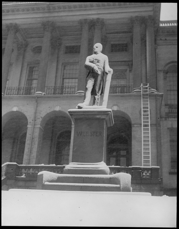Daniel Webster statue covered with snow (State House grounds)