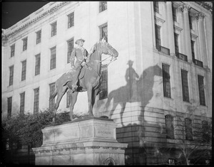 General Hooker statue at night in front of State House, Boston