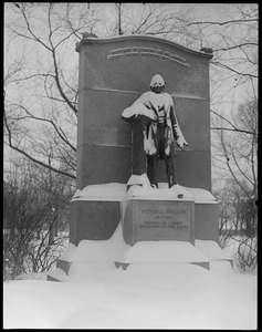 Wendell Phillips statue, snow-covered