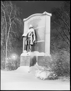Wendell Phillips statue in snow