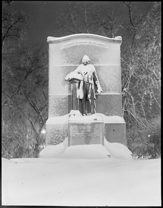 Wendell Phillips statue in snow