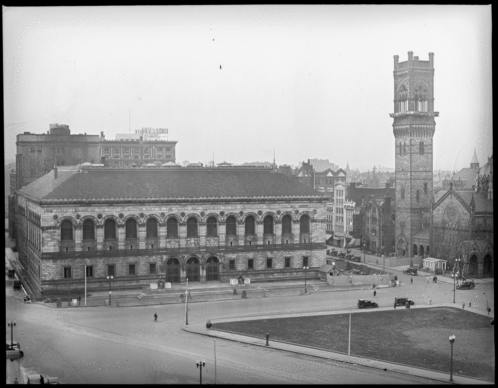 Copley Square showing Boston Public Library and new Old South Church, from Hotel Westminster