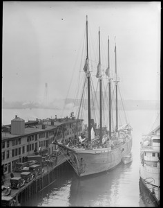 T-wharf, 4-masted ship tied up, Seth Parker