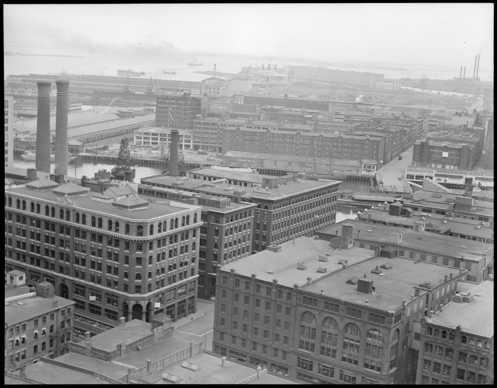Bird's eye view of Fort Point Channel area from United Shoe Machinery Building