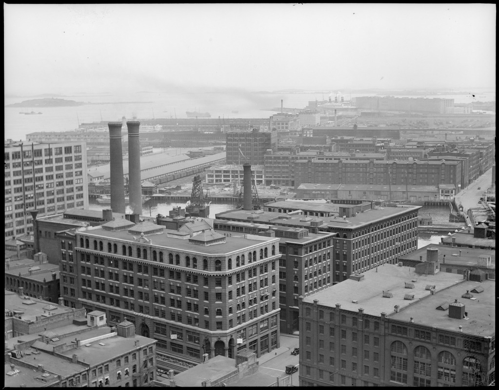 Bird's eye view of Fort Point Channel area from the United Shoe Machinery Building