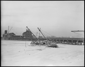 Winter, boat submerged, Metropolitan Coal Co. building location - Winthrop - East Boston Bridge, Saratoga St.