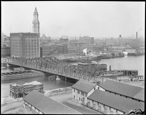 Northern Ave. Bridge and the customs appraisers stores at the head of the Fort Point Channel