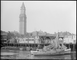 Custom House Tower from waterfront showing Eastern Packet Pier