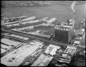 View of waterfront in the snow, from Custom House Tower