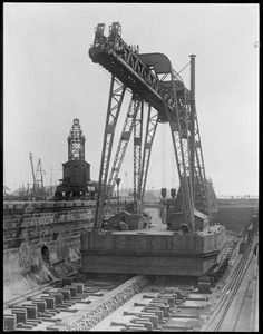 Uncle Sam's largest crane on the Atlantic coast in drydock at Navy Yard, Boston