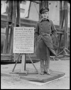 Navy Yard - Boston, history of the Marine Railway - man by sign