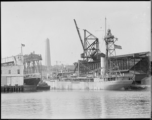 USS Patoka in Charlestown Navy Yard. (At left, Hoosac Pier no. 44 with Japanese flag(?) freighter on berth.)