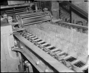 Charlestown Navy Yard/rope making. Center section of the breaker machine showing comb-like teeth that separate the hemp. The inventor got the idea from watching his wife comb her hair.