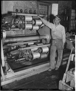 Charlestown Navy Yard/rope making. Frank Paz at the 1'2" rope machine.