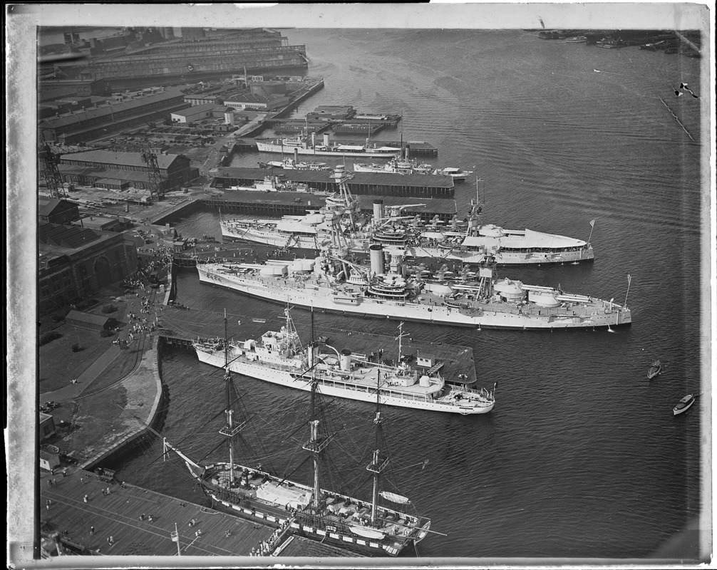 Aerial view of Charlestown Navy Yard and Constitution