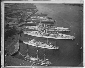 Aerial view of Charlestown Navy Yard and Constitution