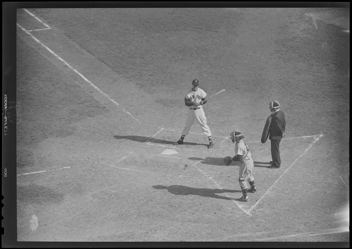 Ted Williams being put on first, Fenway
