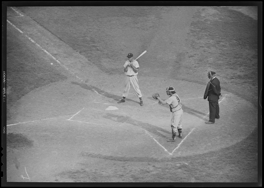 Ted Williams being put on first, Fenway