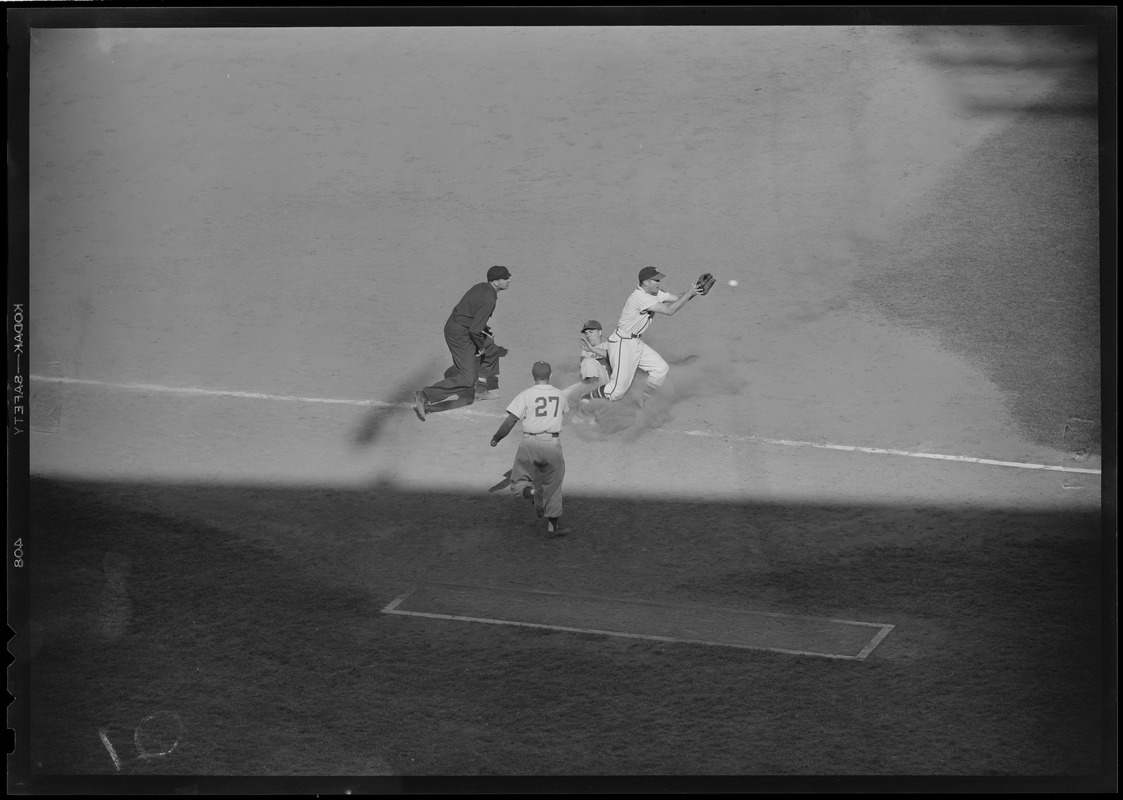 Two Brooklyn Dodgers players at Braves Field - Digital Commonwealth