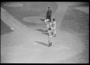 Bat boy visits Ted Williams at the plate