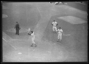 Ted Williams warms up at the plate, Fenway