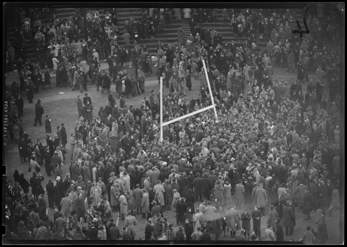 Tearing down the goal posts after Harvard-Army game