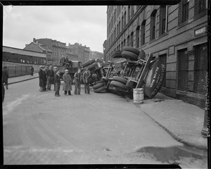 Overturned Milton Ice Co. truck on Macallen St.