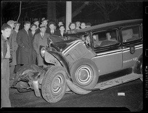 Taxi hit by trolley in Roxbury