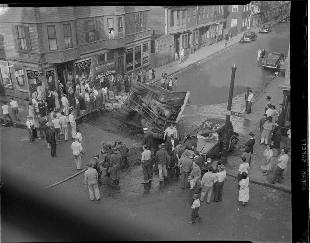 Wrecked auto at the corner of E. Eighth and I Streets, South Boston