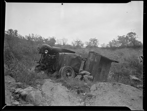 Truck runs off road