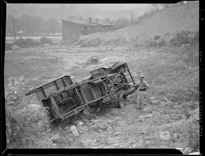 Truck runs off road