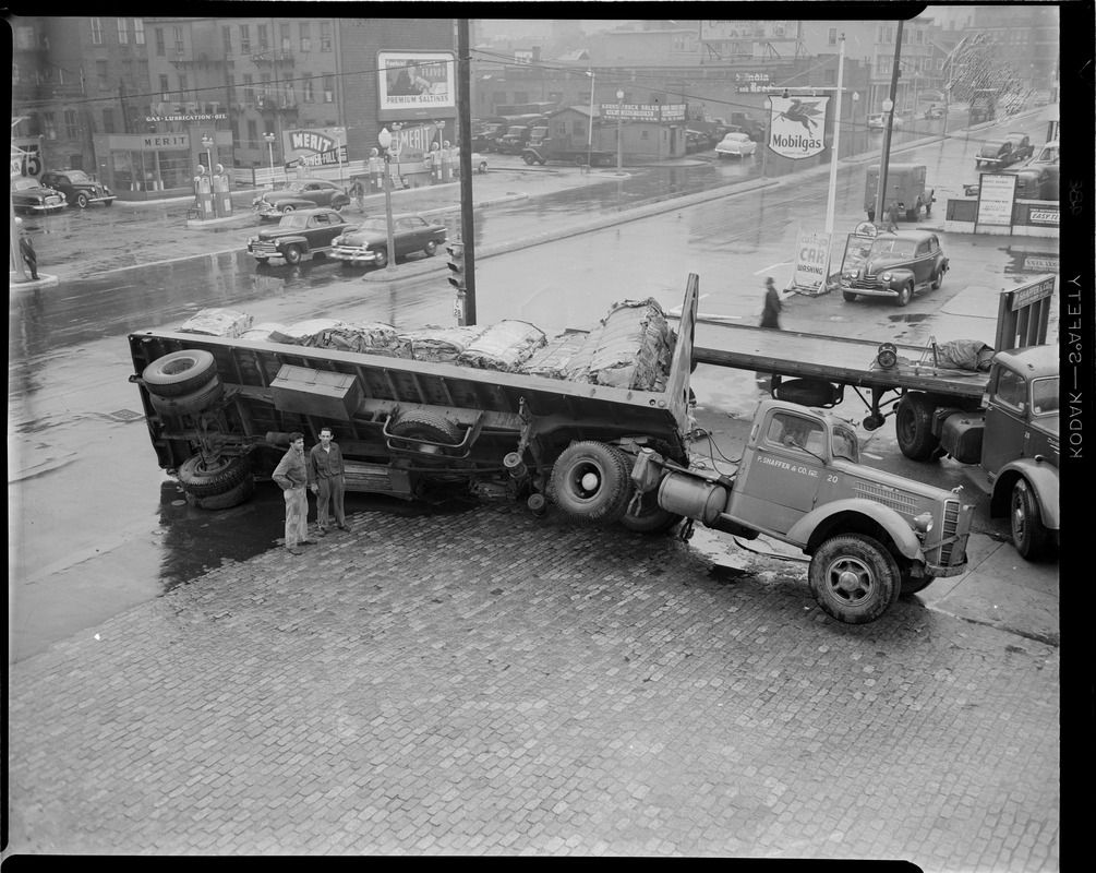 Flat bed truck over turns
