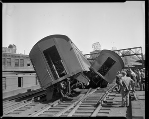 Train wreck - back of South Station, Boston (Hotel Essex sign, background)
