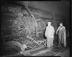 Train wreck - accident scene (possibly Back Bay Station, Boston)