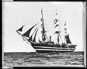 Photograph of half-tone image of sailing ship (two images)