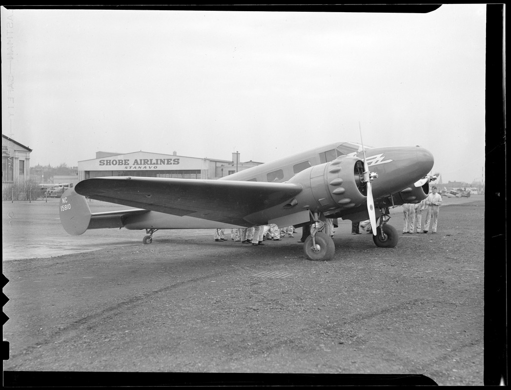 Twin-engine Beech 18 at East Boston Airport - Digital Commonwealth