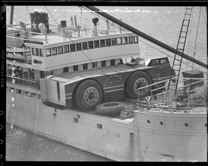 Byrd's ship North Star and arctic vehicle, South Boston Army Base