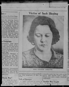 Newspaper photo of murder victim Grayce Asquith