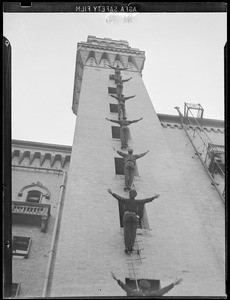 Ladder display on tower at Bristol St. headquarters