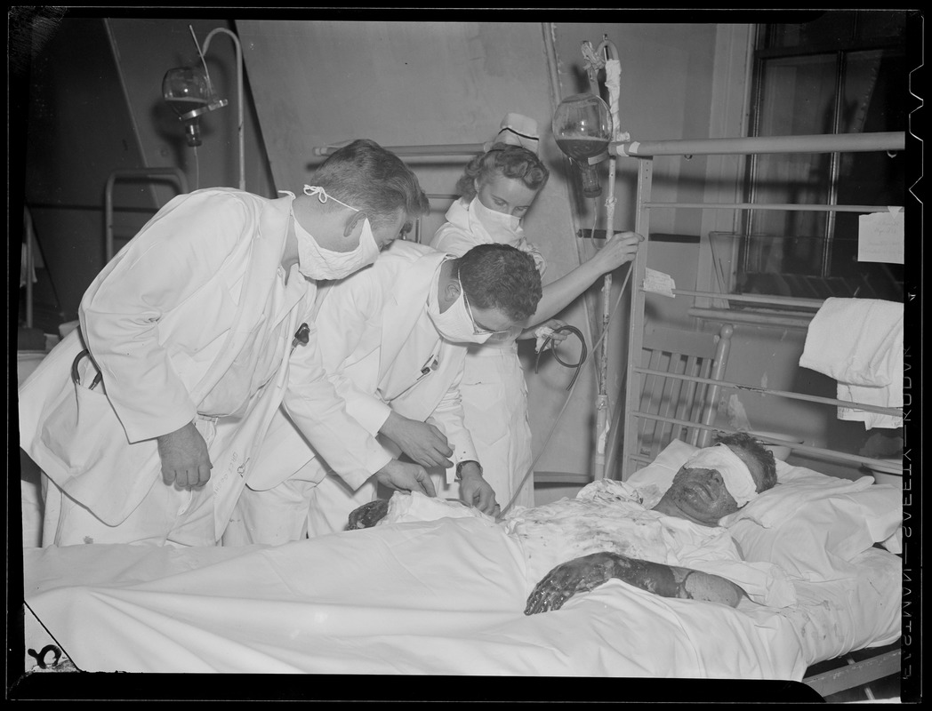 Cocoanut Grove burn victim receiving blood plasma Digital Commonwealth