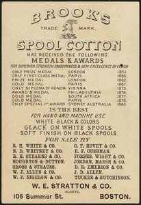 Brook's spool cotton for hand & machine sewing, Brook's Patent Glace ...