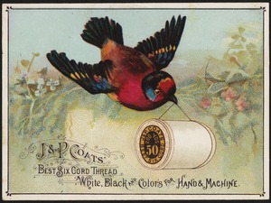 J. & P. Coats' best six cord thread, white, black and colors for hand & machine