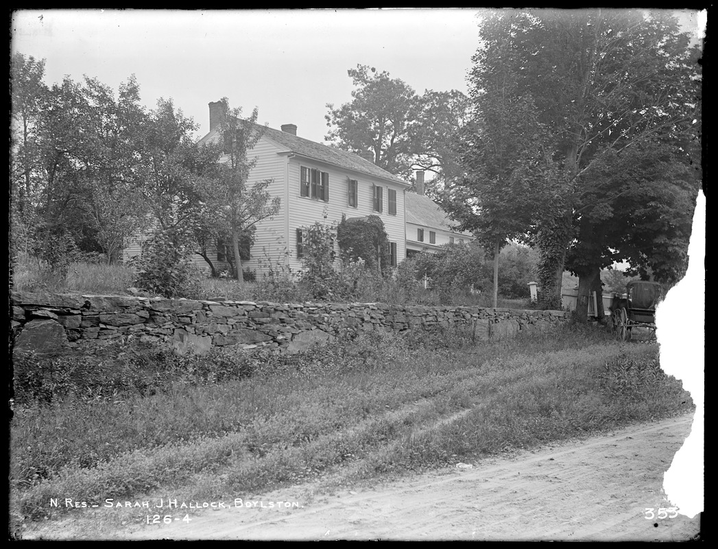 Wachusett Reservoir, Sarah J. Hallock's house, on north side of East Main Street, from the south side of street, looking east, Boylston, Mass., Jul. 22, 1896