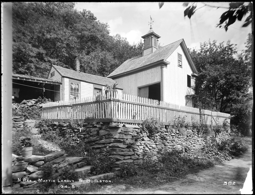 Wachusett Reservoir, Mattie Leroux's stable, on east side of North Main Street, from the west, West Boylston, Mass., Jul. 23, 1896
