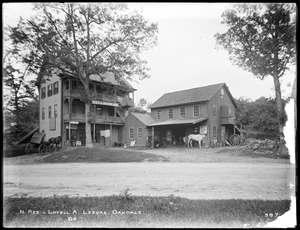 Wachusett Reservoir, Lovell A. Leisure's store and shop, corner of Harris and Liberty Streets, from the southeast, Oakdale, West Boylston, Mass., Jul. 24, 1896