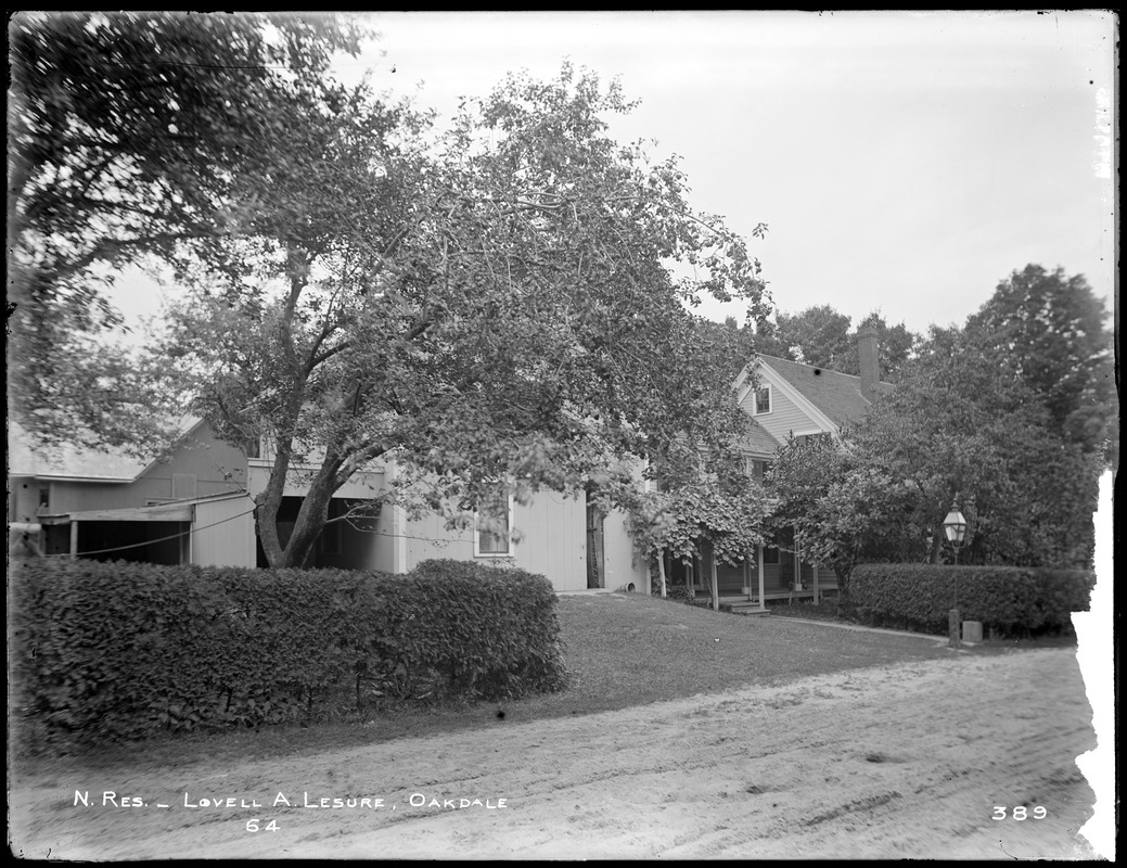 Wachusett Reservoir, Lovell A. Lesure's house, corner of Thomas and Lawrence Streets, from the southwest, Oakdale, West Boylston, Mass., Jul. 24, 1896