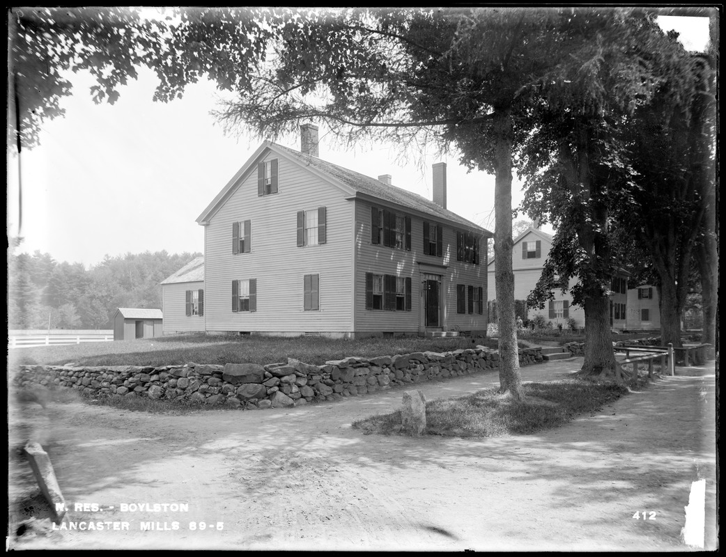Wachusett Reservoir, house belonging to Lancaster Mills, next to brick block, on private way east of mills, from the northwest, Boylston, Mass., Jul. 29, 1896