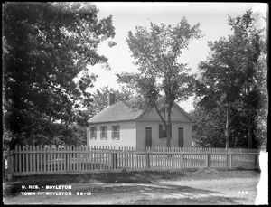 Wachusett Reservoir, schoolhouse, Town of Boylston, at east end of carriage bridge, from the northeast, Boylston, Mass., Jul. 31, 1896