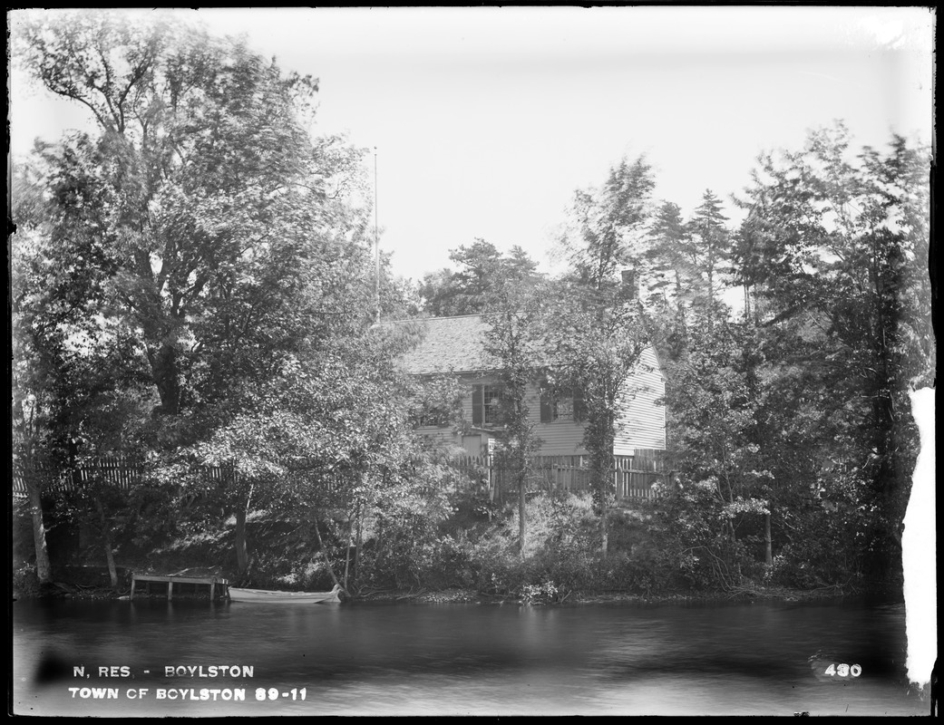 Wachusett Reservoir, schoolhouse, Town of Boylston, at east end of carriage bridge, from the southwest, Boylston, Mass., Jul. 31, 1896