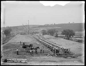 Sudbury Reservoir, top of north end of dam, showing concrete forms in position, from the north, Southborough, Mass., Aug. 4, 1896